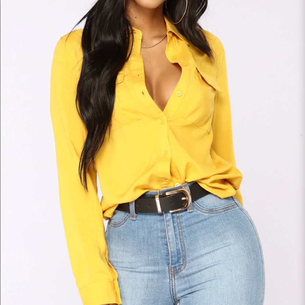 Fashion nova button down mustard shirt